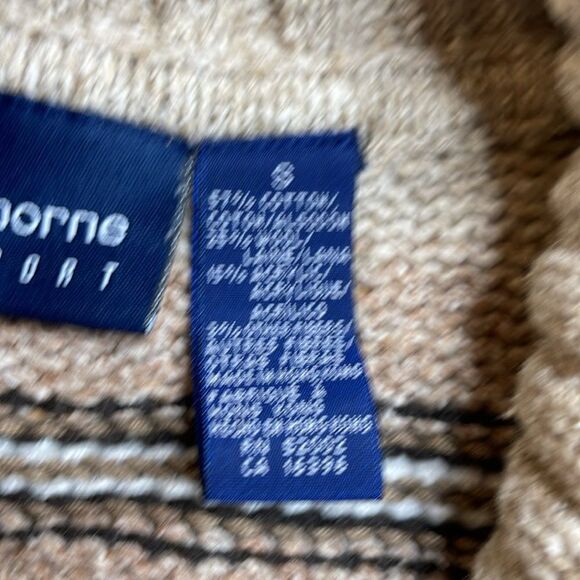 90s Vintage Liz Claiborne Cozy Beige Cable Knit Cardigan Shawl Collar Small - Picture 3 of 7